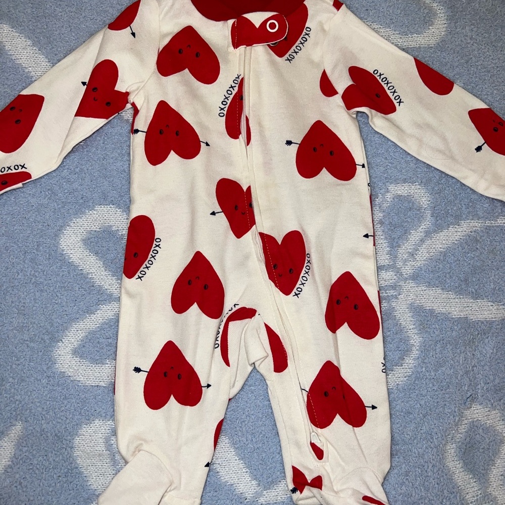 Carter's Red and White Heart Footies One Piece